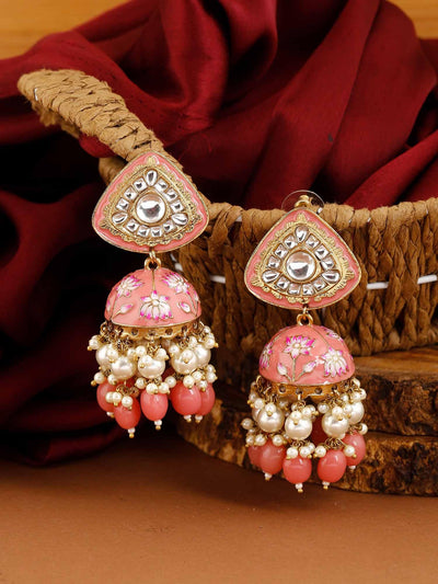 earrings - Bling Bag Coral Rangeeli Designer Jhumkis