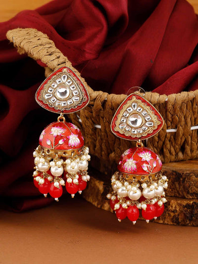 earrings - Bling Bag Red Rangeeli Designer Jhumkis