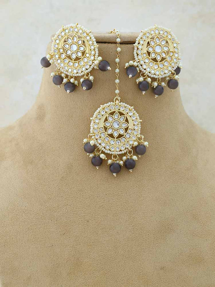 Grey Digambar Maang Tikka Set