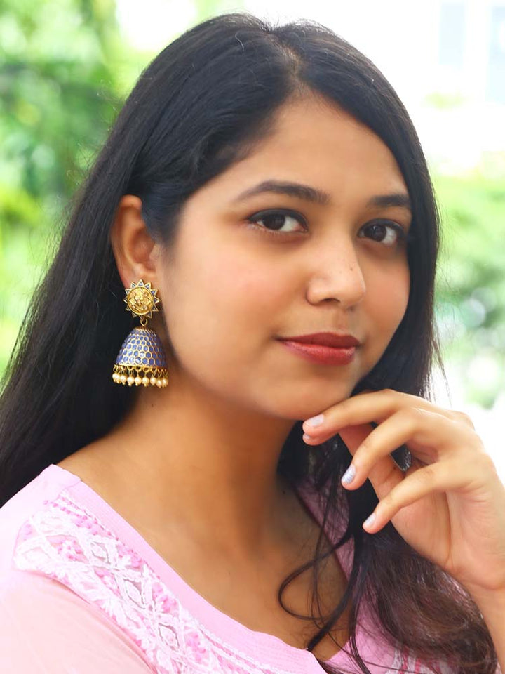 Navy Bell Ethnic Earrings