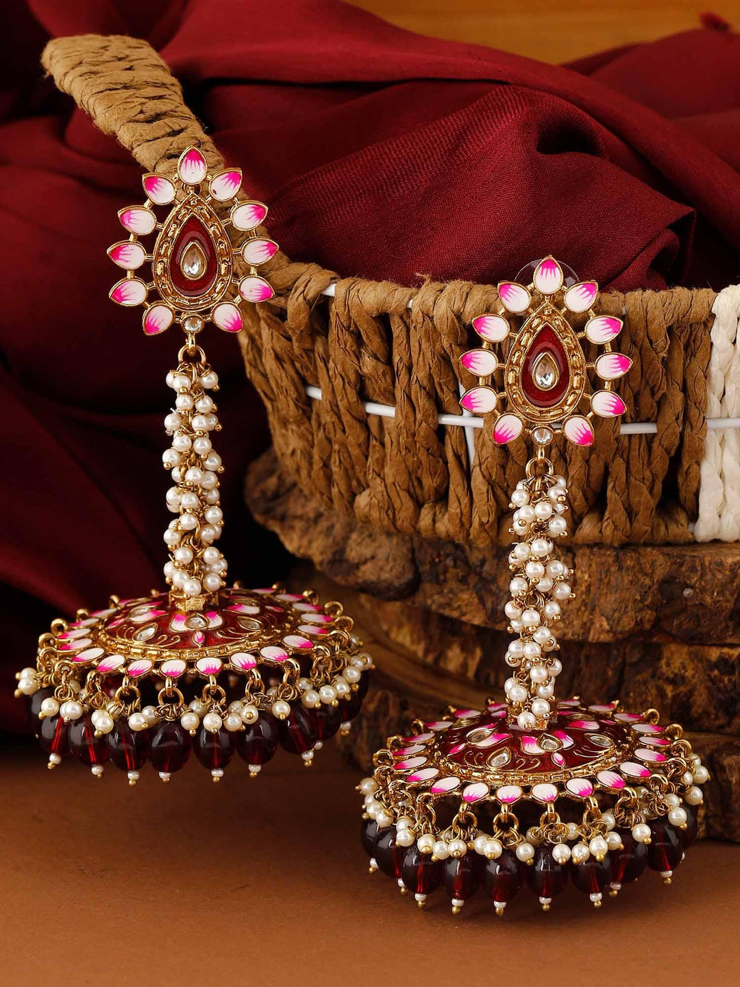 earrings - Bling Bag Maroon Jacki Jhumki Earrings