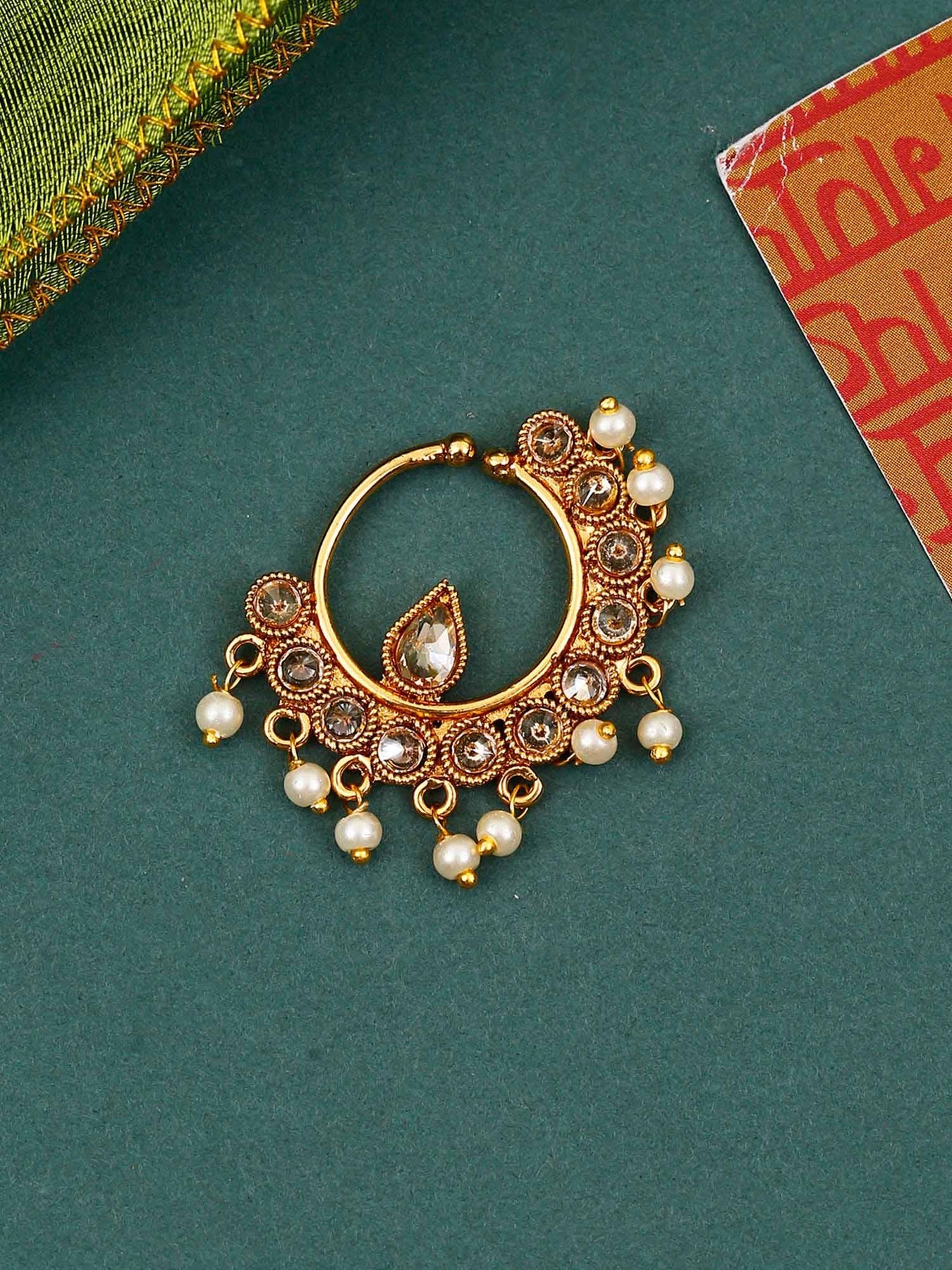 Buy Antique Pressing Nose ring with gold plating 201397 | Kanhai Jewels