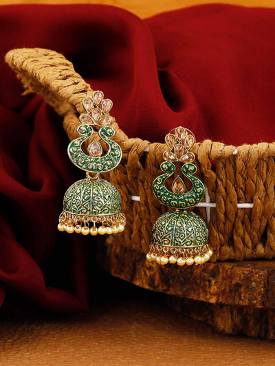 earrings - Bling Bag Emerald Darpana Jhumki Earrings