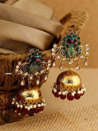 earrings - Bling Bag Maroon Moresh Golden Jhumki