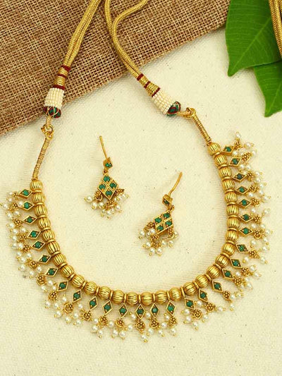 necklace sets - Bling Bag Emerald Ayanshi Gold Plated Necklace With Earrings