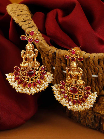 earrings - Bling Bag Ruby Padmini Gold Plated Pearl Earrings