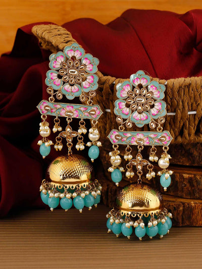 earrings - Bling Bag Turquoise Fulwari Jhumki Earrings
