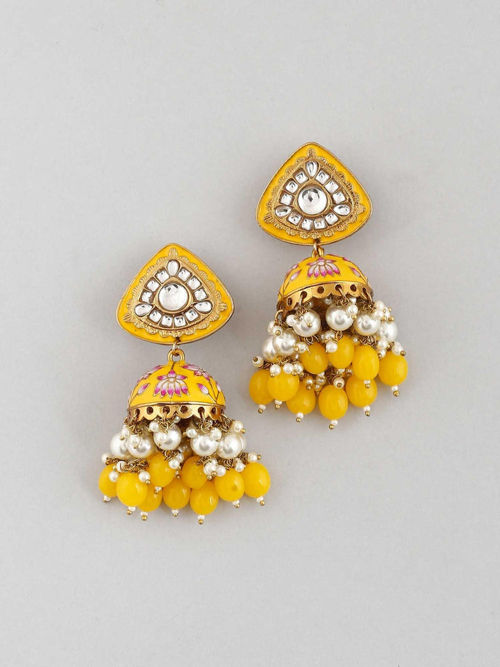 earrings - Bling Bag Lemon Rangeeli Designer Jhumkis