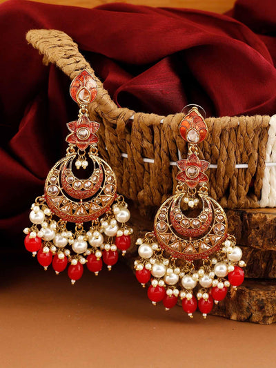 earrings - Bling Bag Red Kavya Chaandbali Earrings