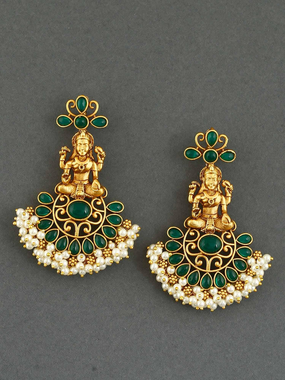 earrings - Bling Bag Emerald Padmini Gold Plated Pearl Earrings