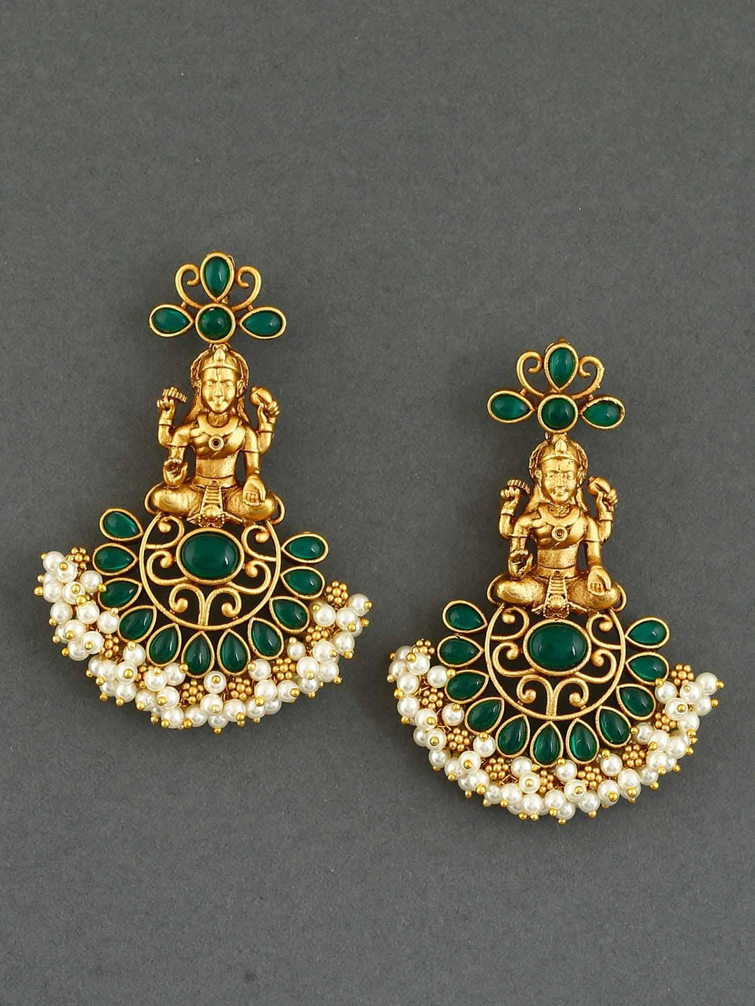 earrings - Bling Bag Emerald Padmini Gold Plated Pearl Earrings