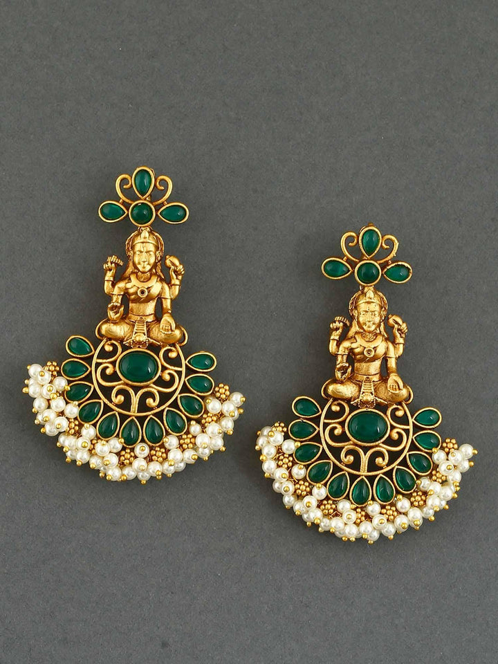 earrings - Bling Bag Emerald Padmini Gold Plated Pearl Earrings
