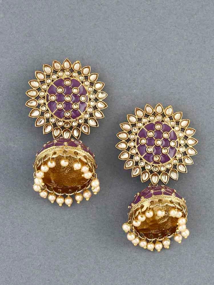 earrings - Bling Bag Purple Suraj Jhumki Earrings