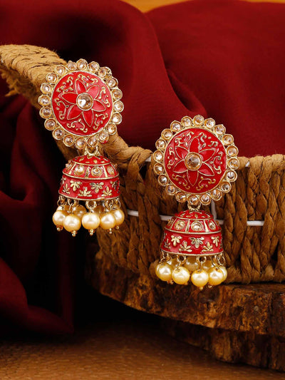 earrings - Bling Bag Red Saafia Jhumki Earrings