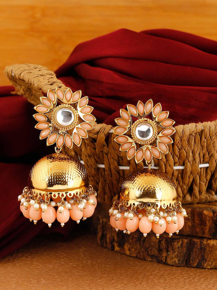 earrings - Bling Bag Peach Charita Jhumki Earrings