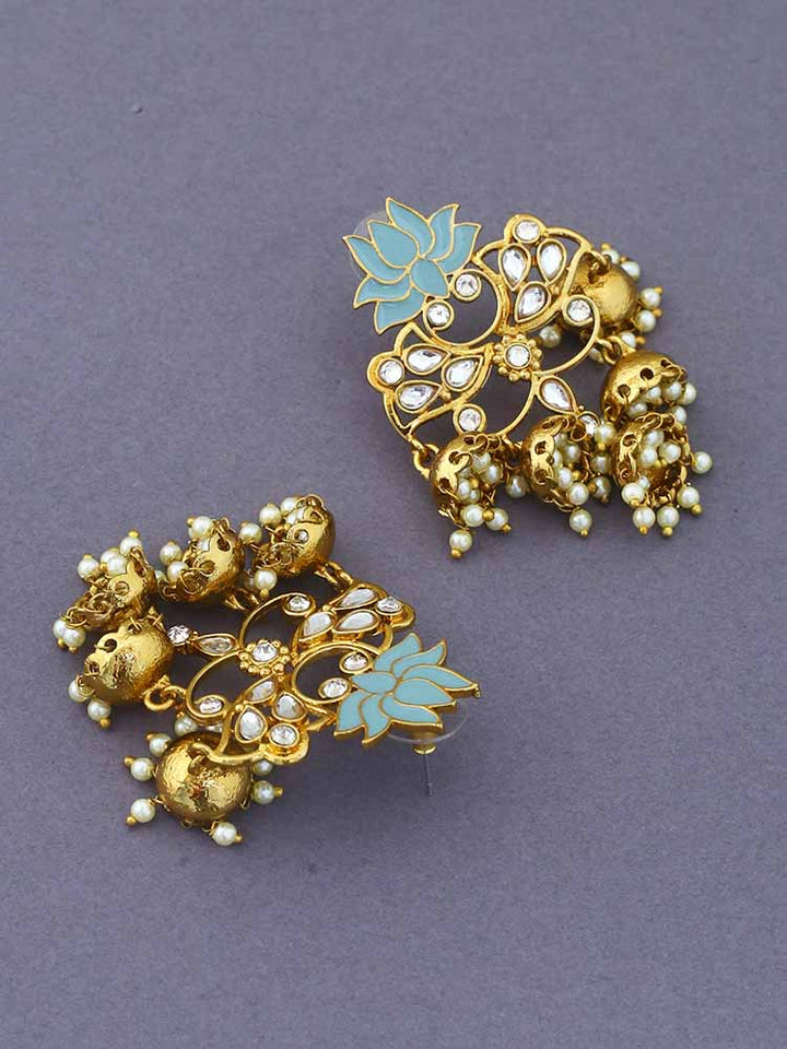 Turquoise Lotus Multiple Jhumkis