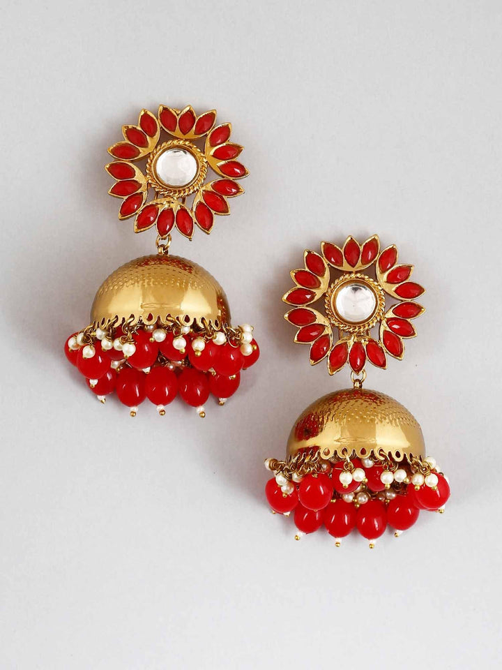 earrings - Bling Bag Red Charita Jhumki Earrings