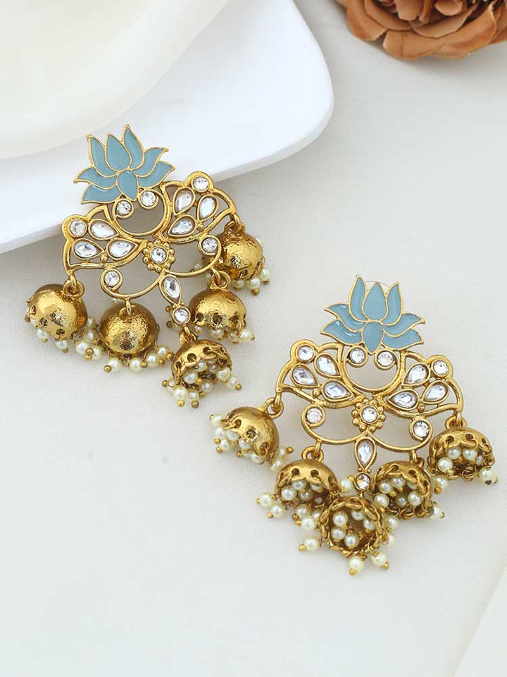Turquoise Lotus Multiple Jhumkis