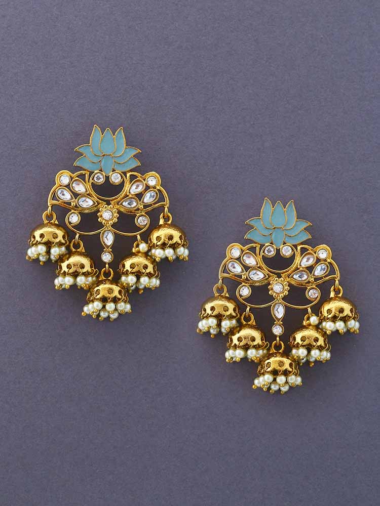 Turquoise Lotus Multiple Jhumkis