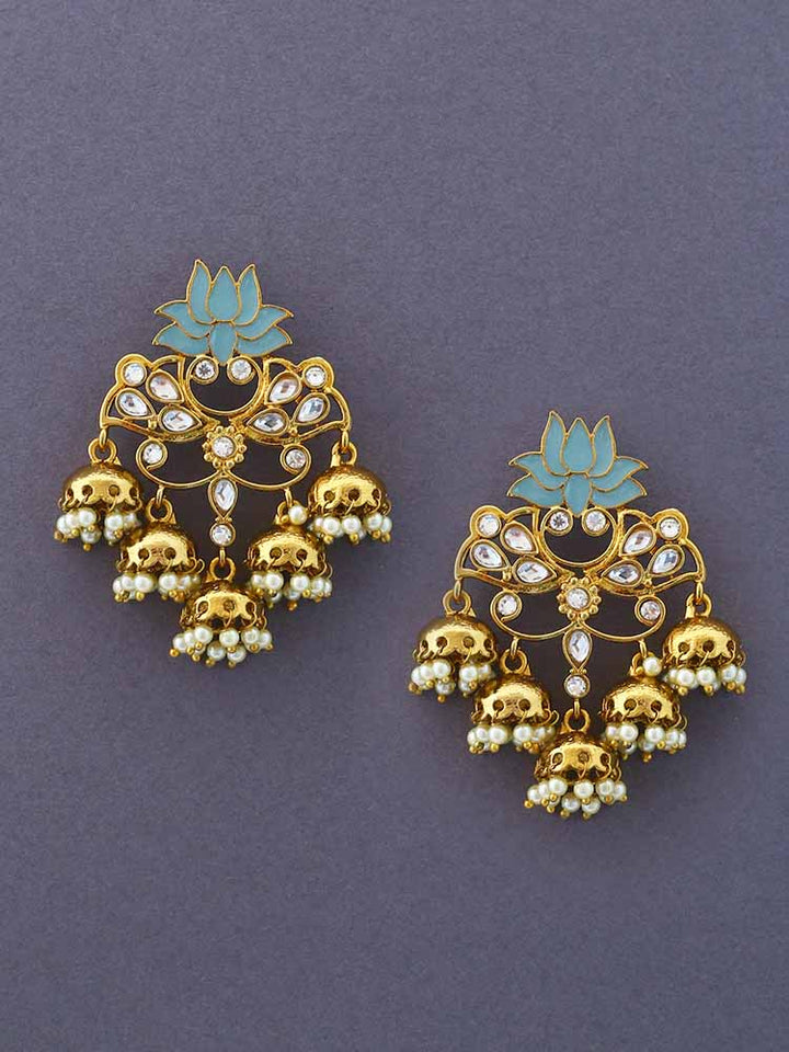 Turquoise Lotus Multiple Jhumkis