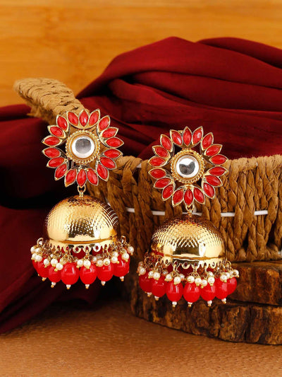 earrings - Bling Bag Red Charita Jhumki Earrings