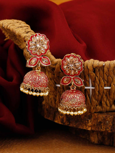 earrings - Bling Bag Red Datta Jhumki Earrings
