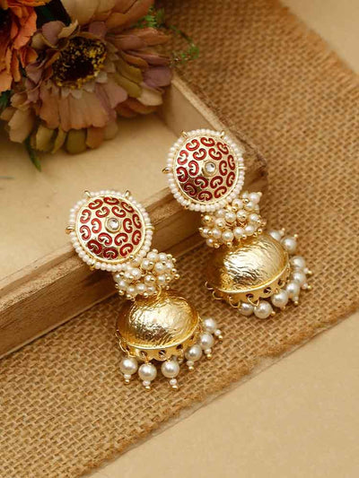 earrings - Bling Bag Maroon Riya Jhumki Earrings