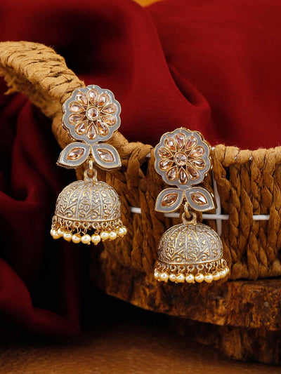 earrings - Bling Bag Grey Datta Jhumki Earrings
