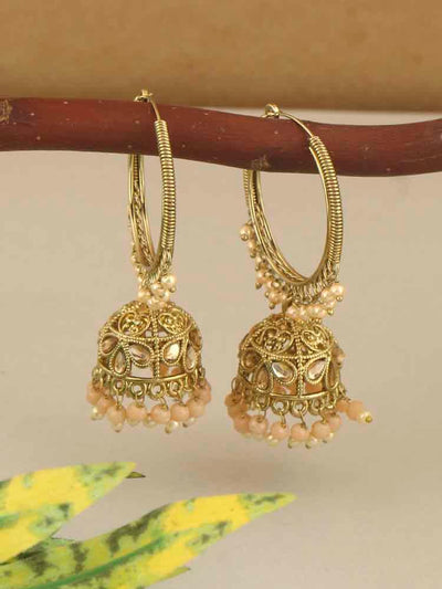 earrings - Bling Bag Peach Vidyanshi Jhumki Earrings