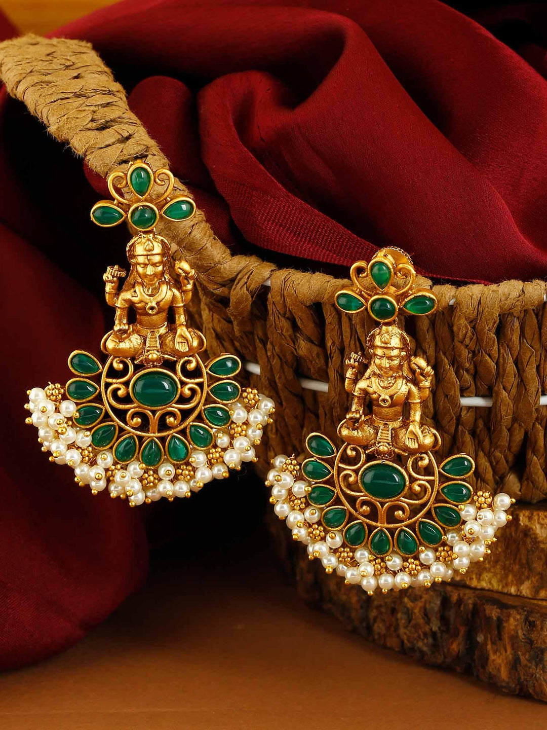 earrings - Bling Bag Emerald Padmini Gold Plated Pearl Earrings