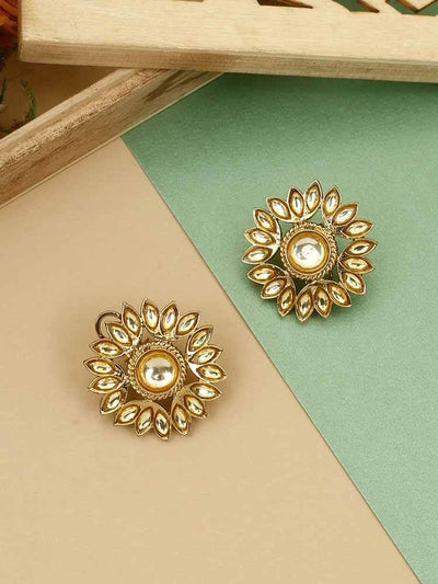 earrings - Bling Bag Golden Sunflower Kundan Studs