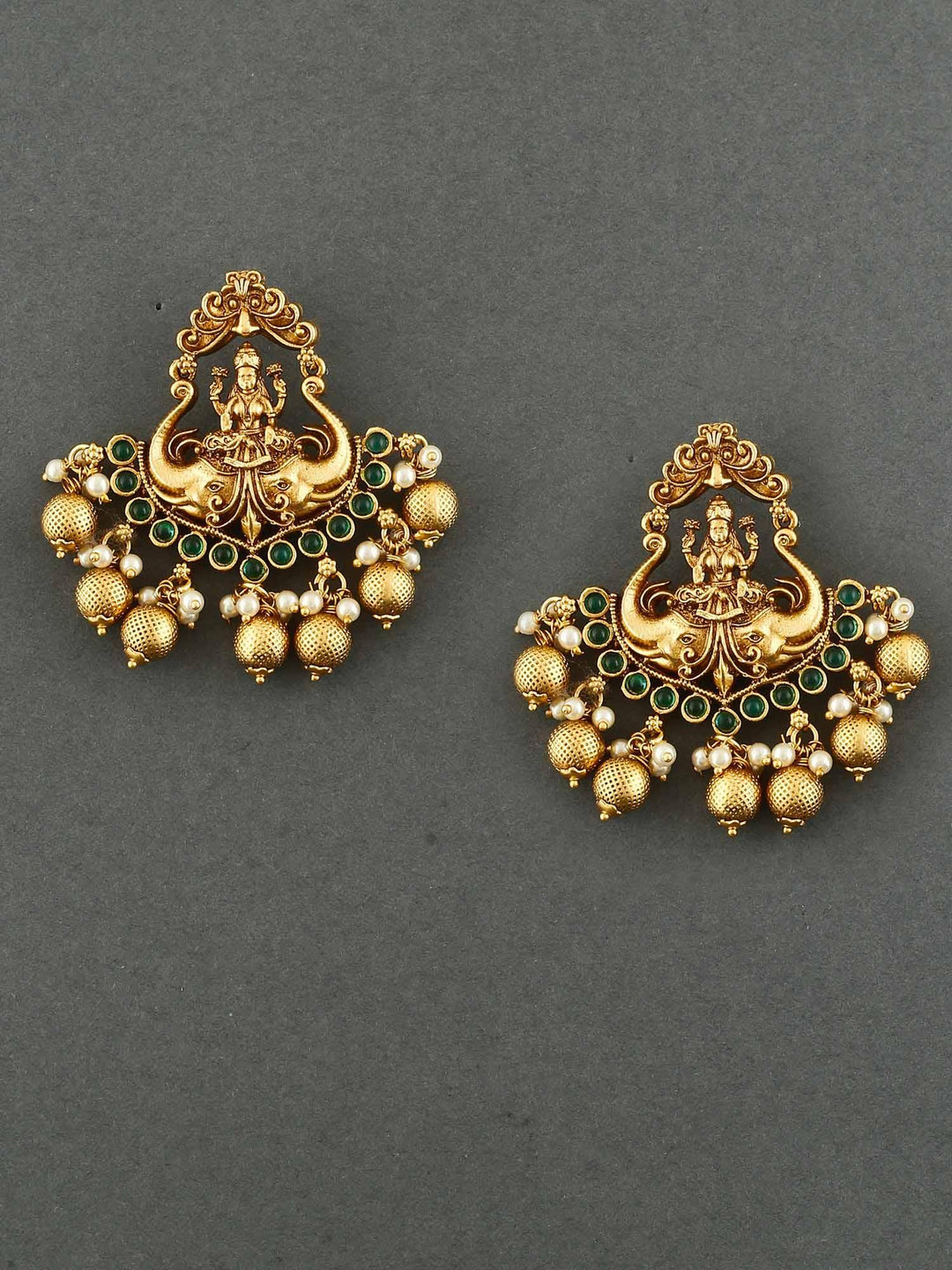earrings - Bling Bag Emerald Mahalakshmi Gold Plated Earrings