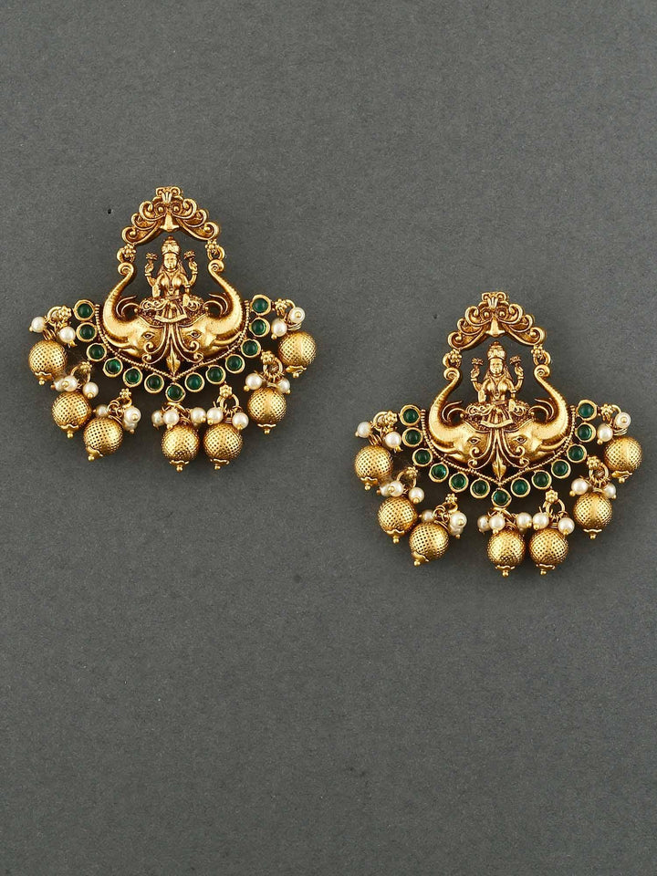 earrings - Bling Bag Emerald Mahalakshmi Gold Plated Earrings