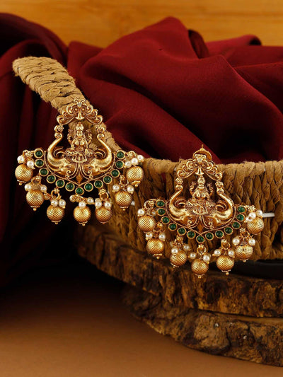 earrings - Bling Bag Emerald Mahalakshmi Gold Plated Earrings