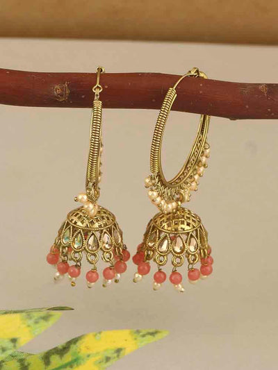 earrings - Bling Bag Coral Ritika Jhumki Earrings