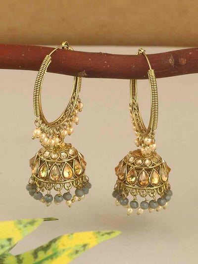 earrings - Bling Bag Grey Kartik Jhumki Earrings