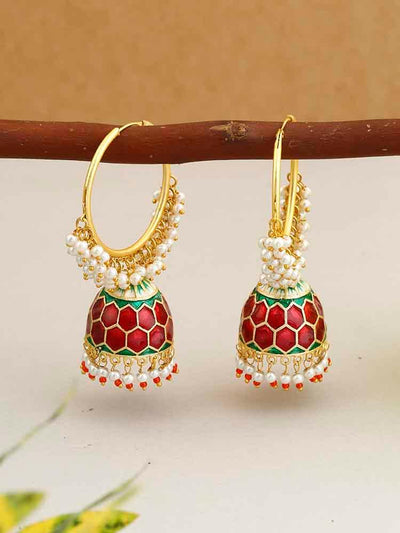 earrings - Bling Bag Red Aatmika Jhumki Earrings