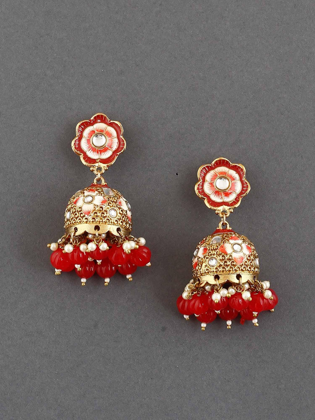 earrings - Bling Bag Red Magone Jhumki Earrings