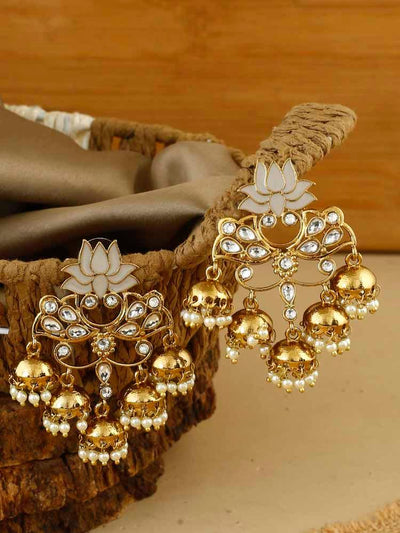 earrings - Bling Bag Crepe Lotus Multiple Jhumkis