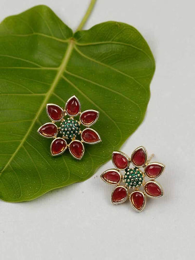 earrings - Bling Bag Maroon Emerald Sudiksha Studs