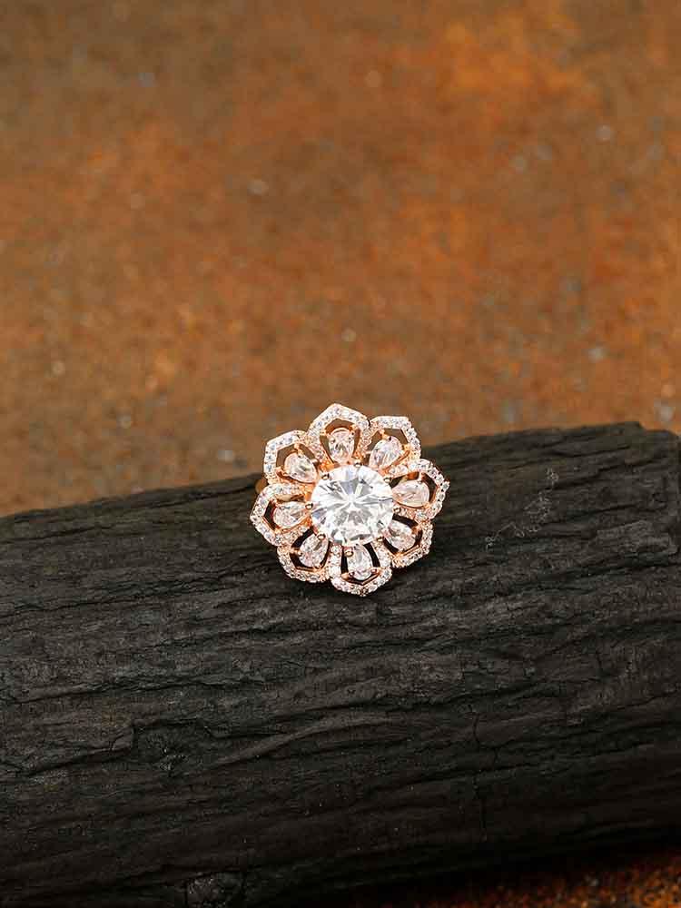 rings - Bling Bag Rose Gold Lotus Zirconia Ring