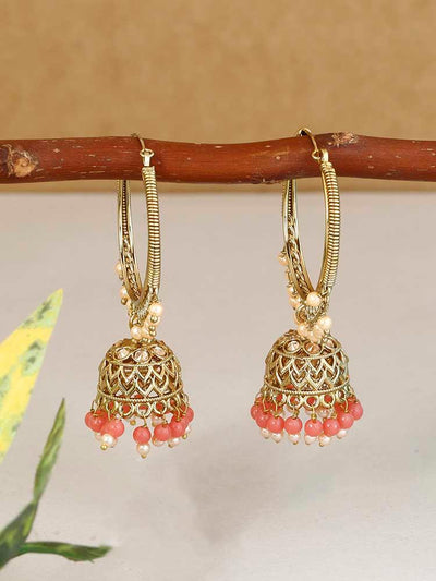 earrings - Bling Bag Coral Rishi Jhumki Earrings