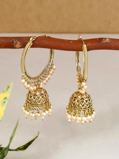 earrings - Bling Bag Golden Rishi Jhumki Earrings