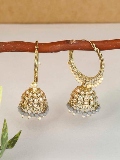 earrings - Bling Bag Grey Pushpa Jhumki Earrings