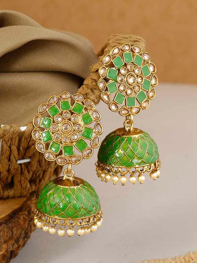 earrings - Bling Bag Green Anushaka Jhumki Earrings