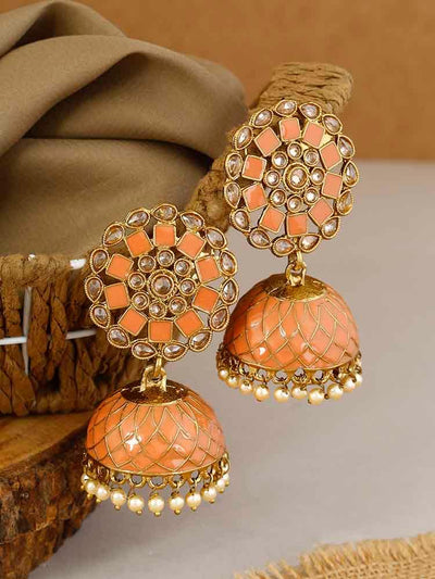 earrings - Bling Bag Neon Orange Anushaka Jhumki Earrings