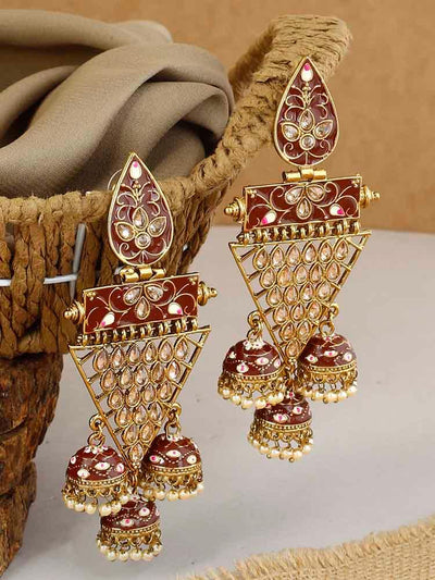earrings - Bling Bag Maroon Giriraj Jhumki Earrings