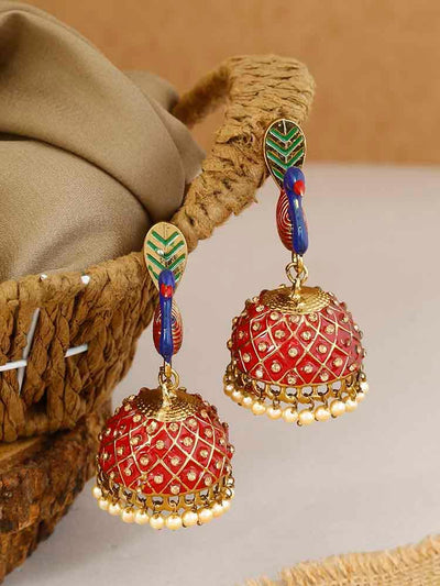 earrings - Bling Bag Red Shivika Jhumki Earrings