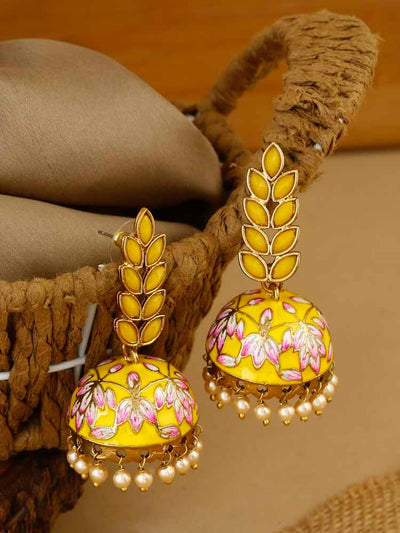 earrings - Bling Bag Lemon Paneri Meenakari Jhumki