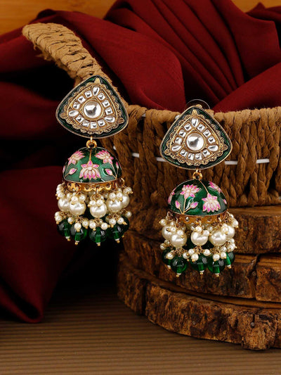 earrings - Bling Bag Emerald Rangeeli Designer Jhumkis